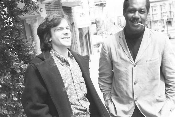  The guy in the picture with me is Edward "Ned" Spring.  He was a very good friend of both Gus Blaisdell and me.  We were at Stanford together back in the late 50s.  We used to listen to a lot of Jazz together, drink wine and discuss literature.  Ned use to write liner notes for 33 rpm dust jackets.  He could be extremely funny...He died young.  I think Gus was at his bed side when he died,  Gus called to tell me he had gone to the big PAD in the sky.  He left a wife and two children.  Gus and I were at the memorial. It was very quiet.  Betty, Ned's wife,  wanted it that way.  Just a few close friends.  I think that was the only time I was ever seen to cry.  Ned was quite thin, and Gus always called him The Snake.  He called me Prez, because I wore a hat like the one Lester Young, the great jazz musician, wore.  Gus was good at giving people different names.  "Hey, Prez, the snake has left us "  We had been out drinking at the No Name Bar in Sausalita only a couple of weeks before he died--Me, Gus and Ned.....Ernie> 